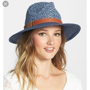 Jessica Simpson blue straw hat with brown band